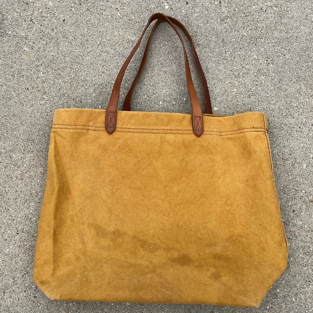 Madewell Canvas Tote Bag Leather Handles Ochre